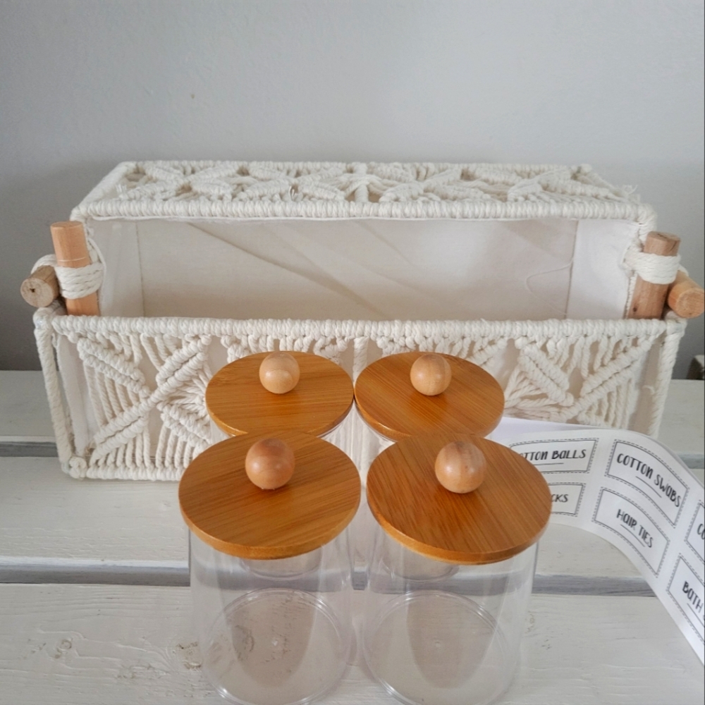 2 cream baskets With Jars and labels